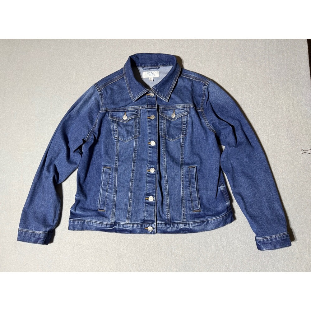 Time and Tru Womens XL Denim Jacket Stretch Medium Wash Trucker Jean Coat
